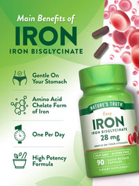 Thumbnail for Nature's Truth Iron Supplement for Women & Men | 28 mg | 90 Capsules | Iron Bisglycinate | Non-GMO, Gluten Free