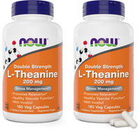 Thumbnail for NOW Foods L-Theanine, Double Strength 200 mg Per Cap - 180 Veg Capsules (Pack of 2) (360 Total caps) - Enhanced with 100mg Inositol - Vegetarian, Non-GMO - Ltheanine 200mg Supplement
