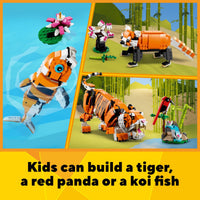 Thumbnail for LEGO Creator 3 in 1 Majestic Tiger Building Set, Transforms from Tiger to Panda or Koi Fish Set, Animal Figures, Collectible Building Toy, Gifts for Kids, Boys & Girls 9 Plus Years Old, 31129