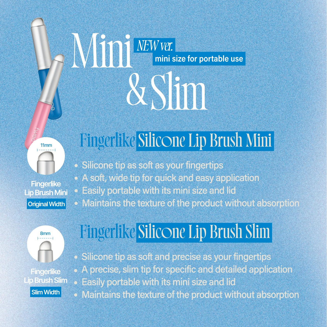 fwee Fingerlike Silicone Lip Brush Slim | Multi-purpose Makeup Blending Brush with Lid