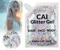 Thumbnail for Face, Body & Hair Glitter Gel – Rave Glitter for Kids and Women – 3 Oz Cosmetic-Grade Gel w/Moon & Stars for Festivals & Halloween Party, Easy Apply & Wash Off - Silver 1Pack