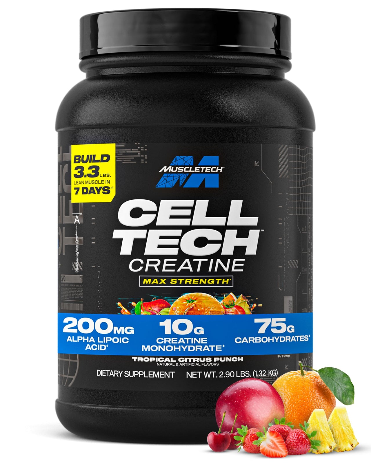 MuscleTech Creatine Monohydrate Powder Cell-Tech Creatine Powder Post Workout Recovery Drink Muscle Builder for Men & Women Musclebuilding Supplements Tropical Citrus Punch, 3 lbs (27 Serv)