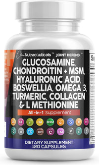 Thumbnail for Clean Nutraceuticals Glucosamine 1500mg Chondroitin 1200mg MSM with Turmeric Curcumin, Collagen, Hyaluronic Acid, Omega 3 – Joint Health Supplement for Men & Women – Joint Complex – 120 Count