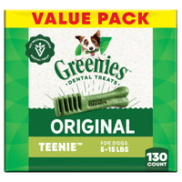 Thumbnail for Greenies Veterinarian-Recommended Adult Natural Dental Dog Treats Teenie Size, Dog Dental Chews, Original Flavor, 36 oz. Pack, 130 Count