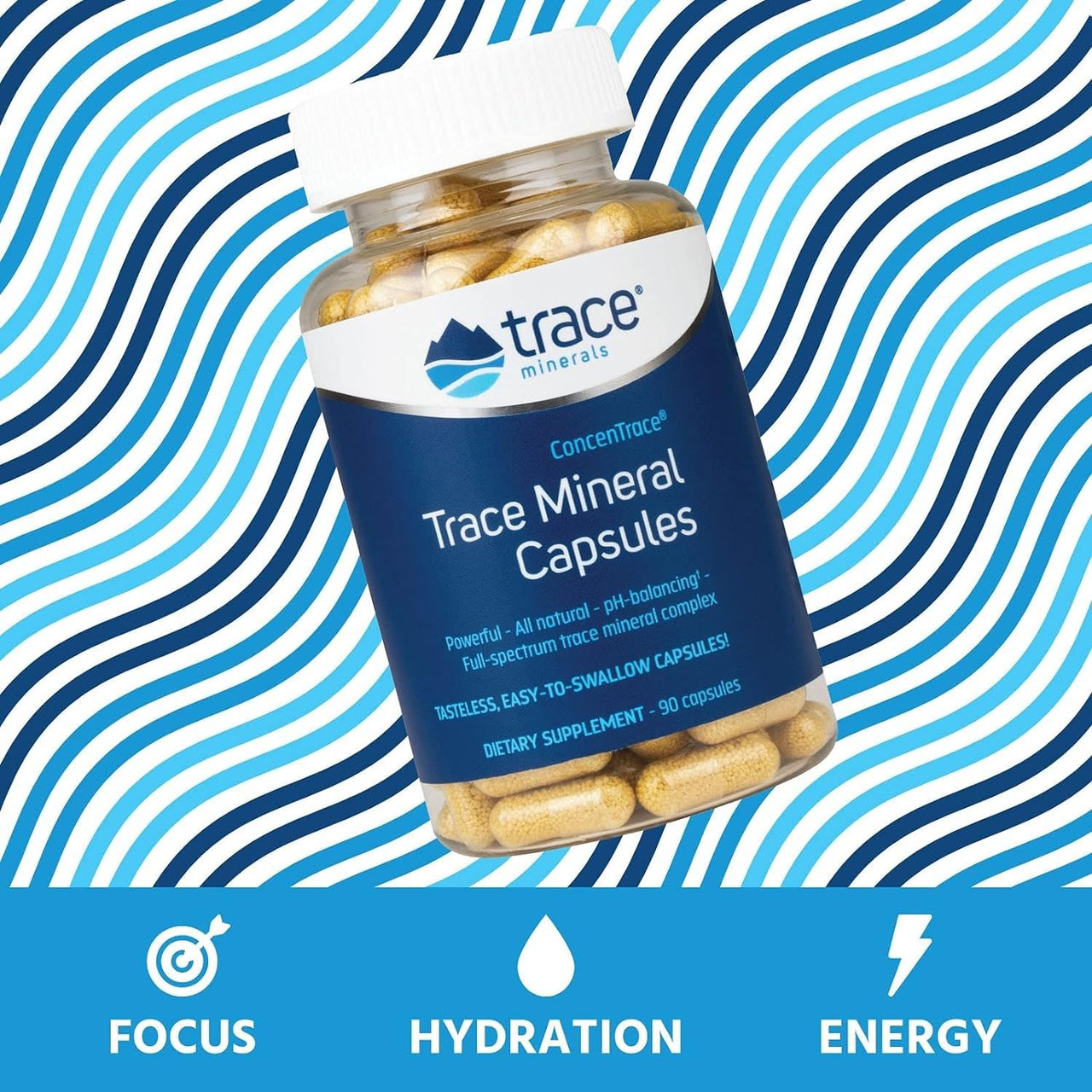 Trace Minerals ConcenTrace Trace Mineral Capsules - ConcenTrace Capsules for Overall Health - Bone Strength, Muscle Recovery & Energy Support - Gluten-Free & Vegan - 90 Count (30 Servings)