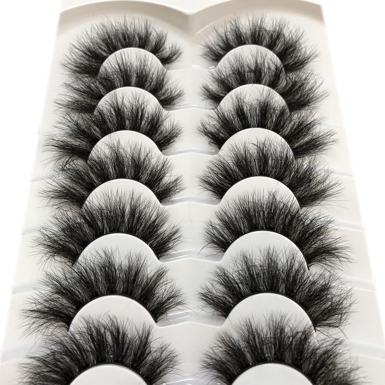 Pooplunch False Eyelashes Faux Mink Lashes Cat-Eye Look 18MM Wispy Long 8D Volume Fake Eyelash Strips 7 Pairs Pack