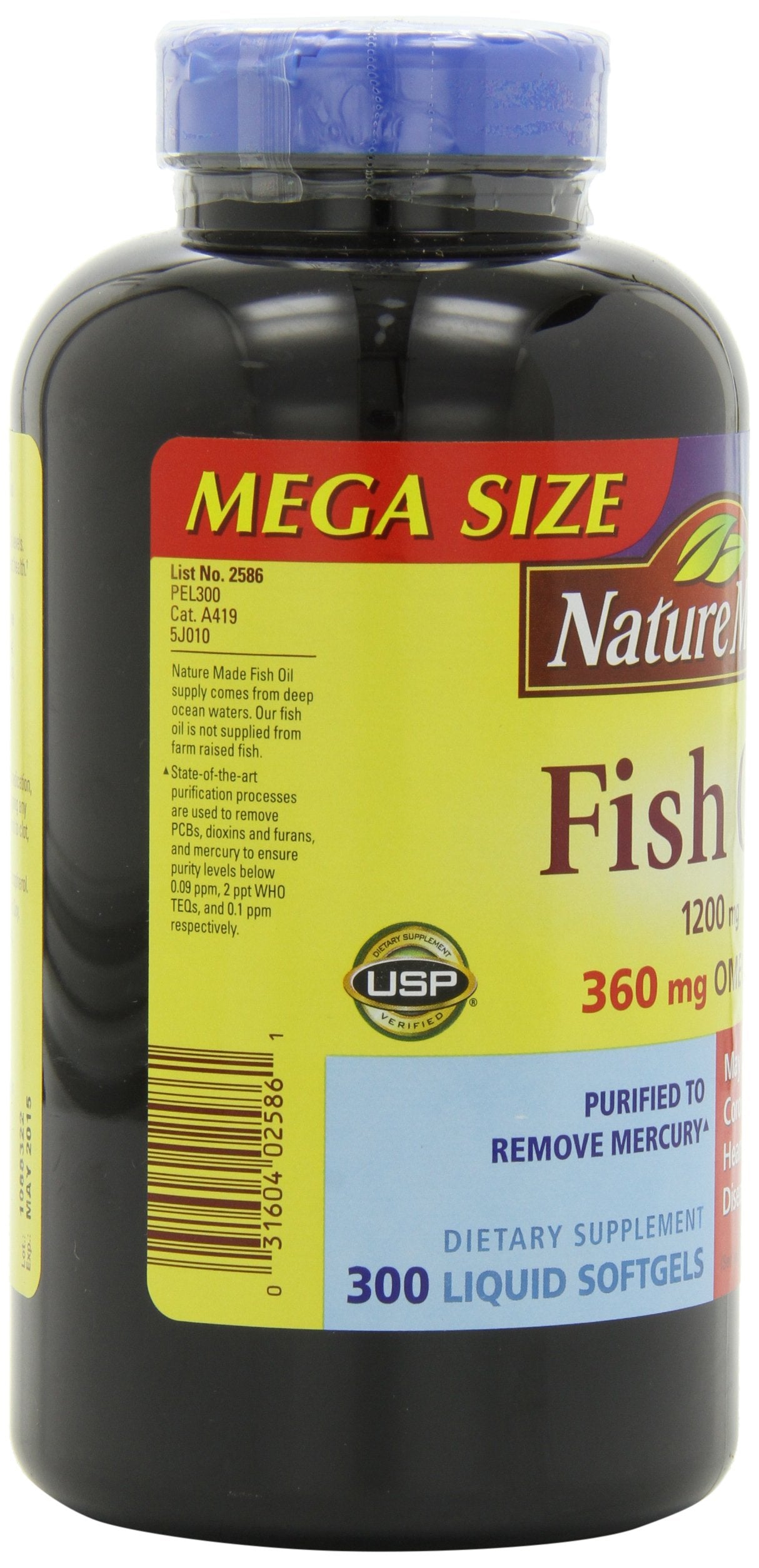 Nature Made 1200mg of Fish Oil, 2400 per Serving, 360mg of Omega-3, 300 Softgels, 300 Count (Pack of 1)