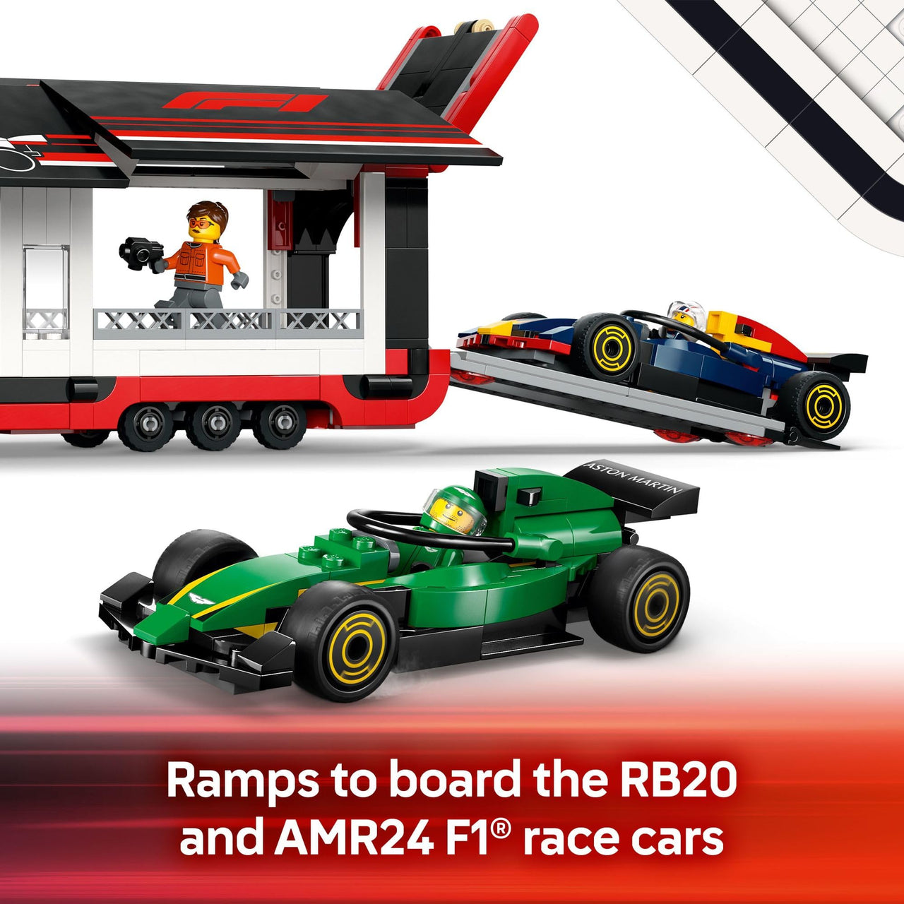LEGO City F1 Truck with RB20 & AMR24 F1 Car Toys - Model Car Building Toy Set for Kids, Boys and Girls, Ages 8+ - Formula 1 Collectible for Fans - Gift Idea for Birthdays - 60445