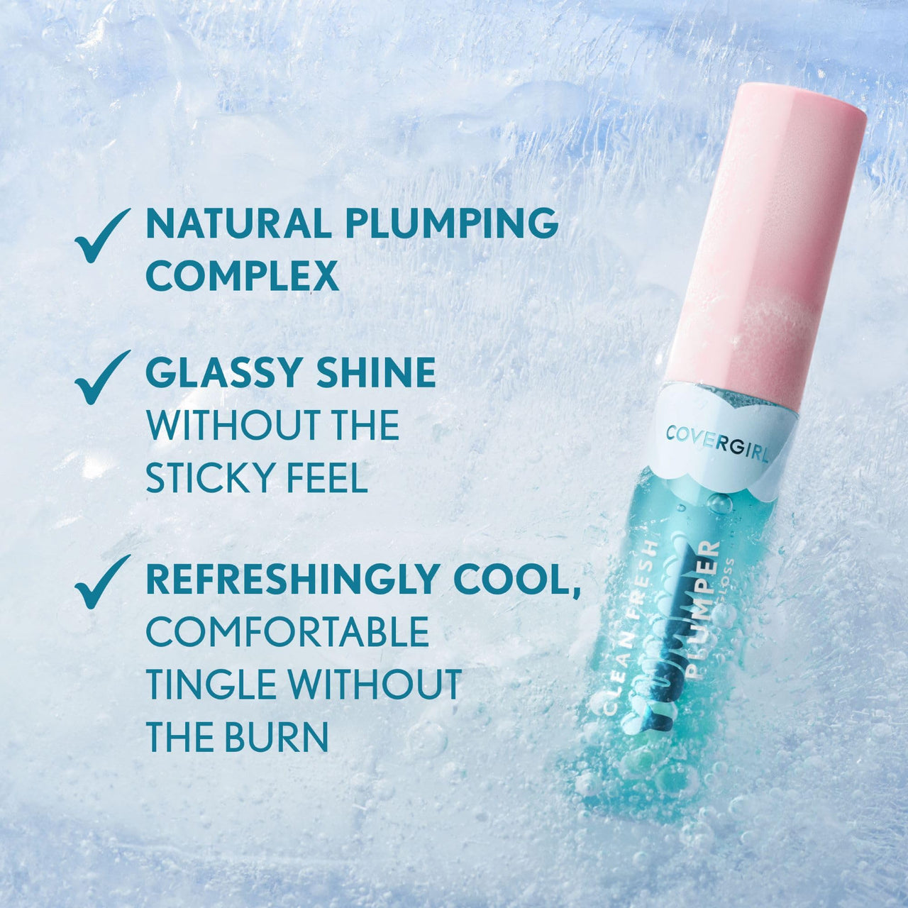 Covergirl Clean Fresh Yummy Plumper Lip Gloss, 800 Minter Is Coming, Plumper Gloss, Shiny, Vegan Formula, Easy to Apply, Minty Flavor, 0.33oz
