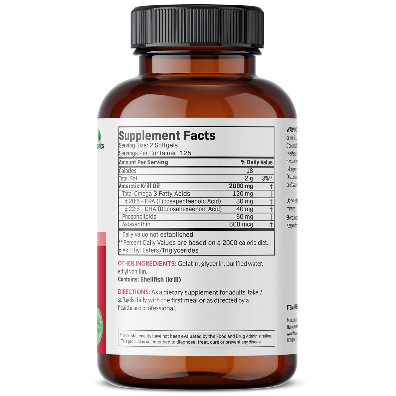 Futurebiotics Antarctic Krill Oil 2000mg with Astaxanthin, Omega-3s EPA, DHA and Phospholipids - 100% Pure Premium Krill Oil Heavy Metal Tested, Non GMO – 250 Softgels