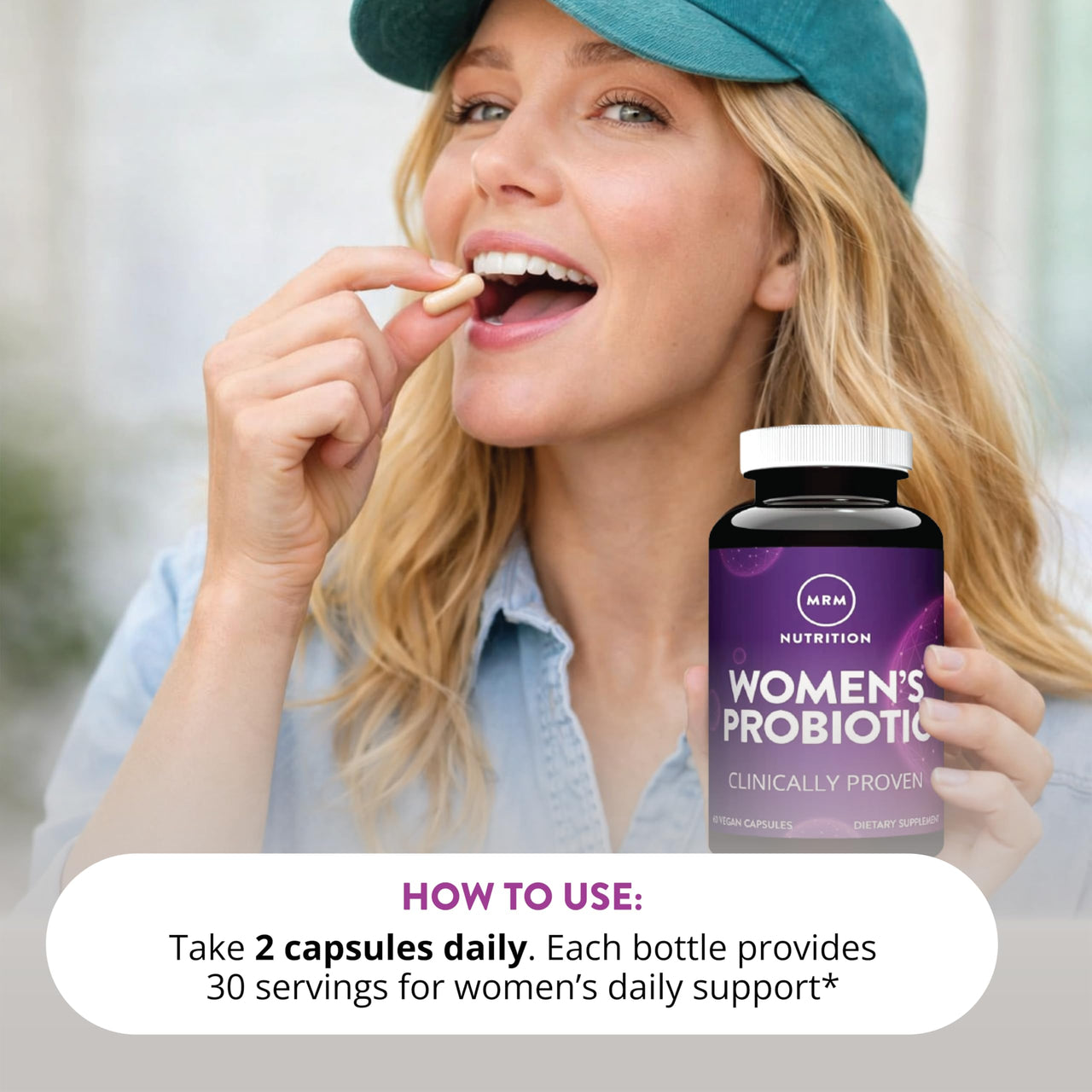 MRM Nutrition Women's Probiotics - Patented Formula Supports Urinary Tract, Vaginal, & Immune Health for Women, Prebiotic Supplement, 3.5 Billion Cells & 2 Bacterial Strains, Vegan - 30 Servings