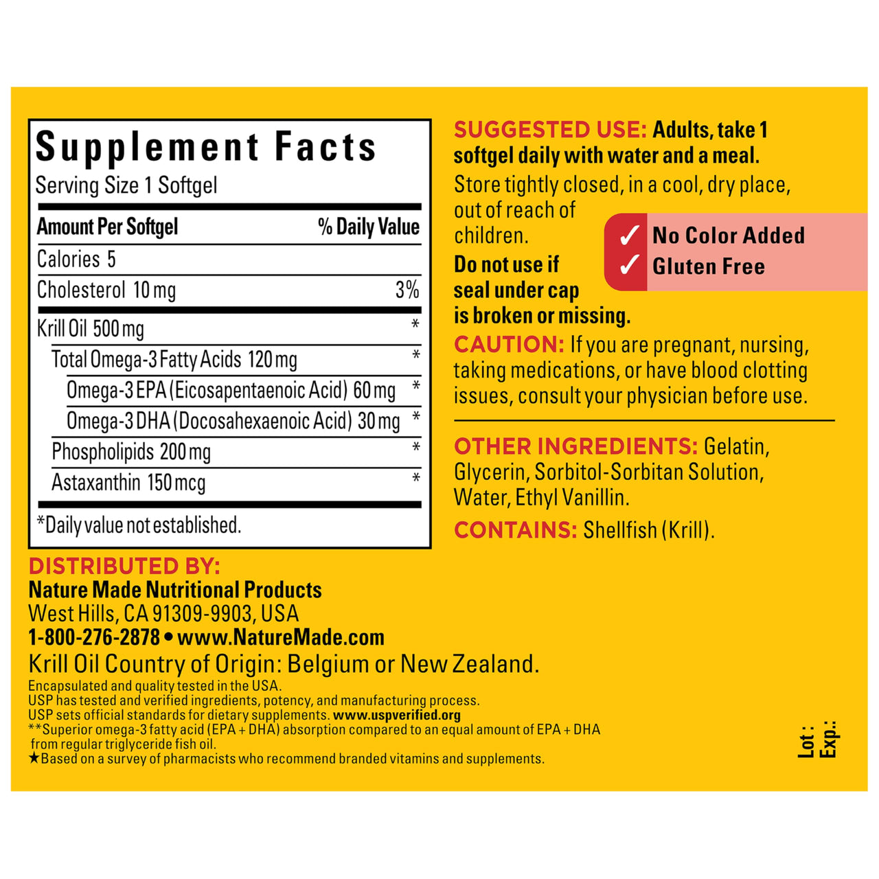 Nature Made Superior Absorption Krill Oil 500mg with Astaxanthin and Phospholipids, Omega 3 for Heart Health Support, Antarctic Krill Oil Supplement, 100 Softgels, 100 Day Supply