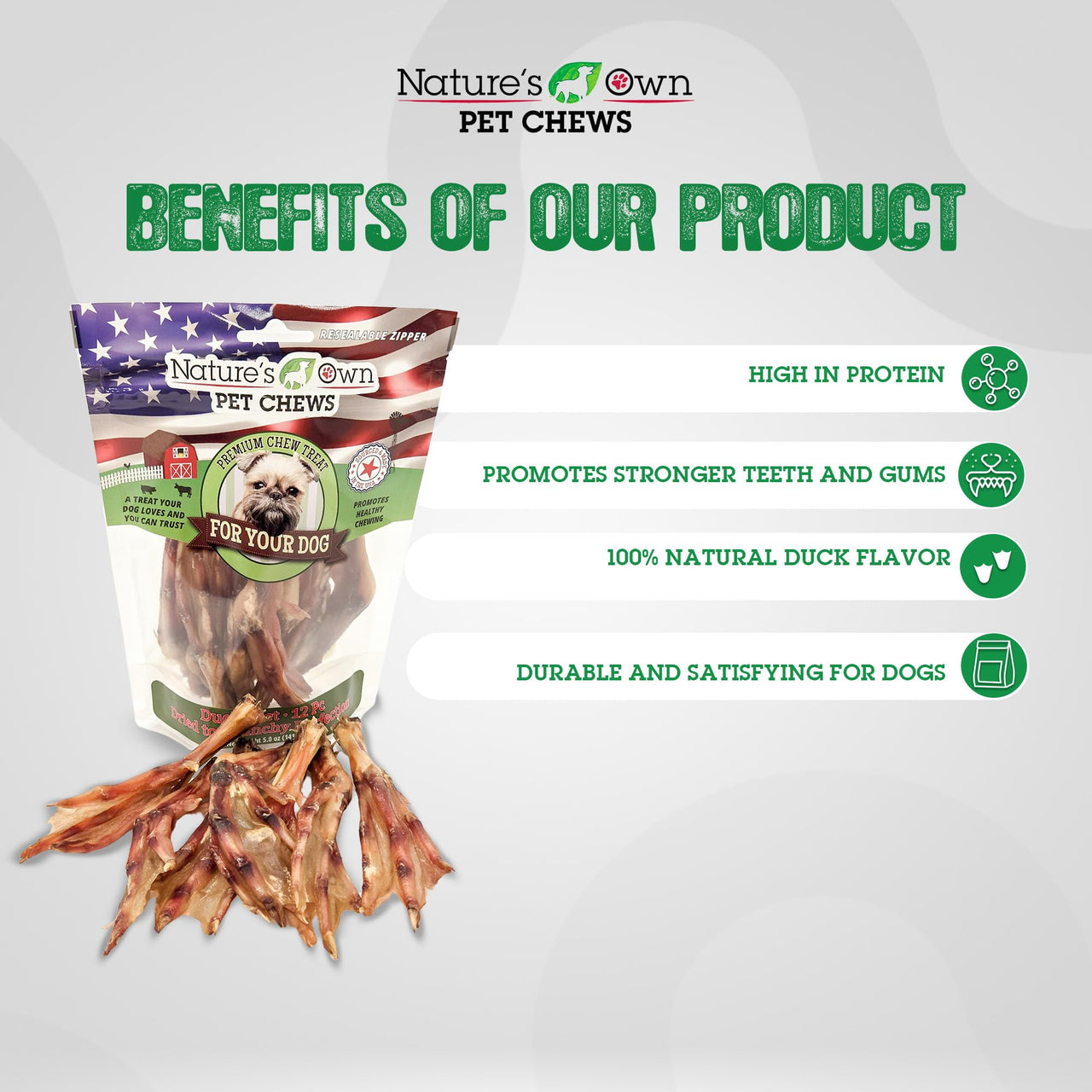 Nature's Own Pet Chews Pet Chews Duck Feet Bag Treat, 12 Piece - Nature's Own Chews for Small to Medium Dogs - Promotes Clean Teeth and Gums - Duck Flavored