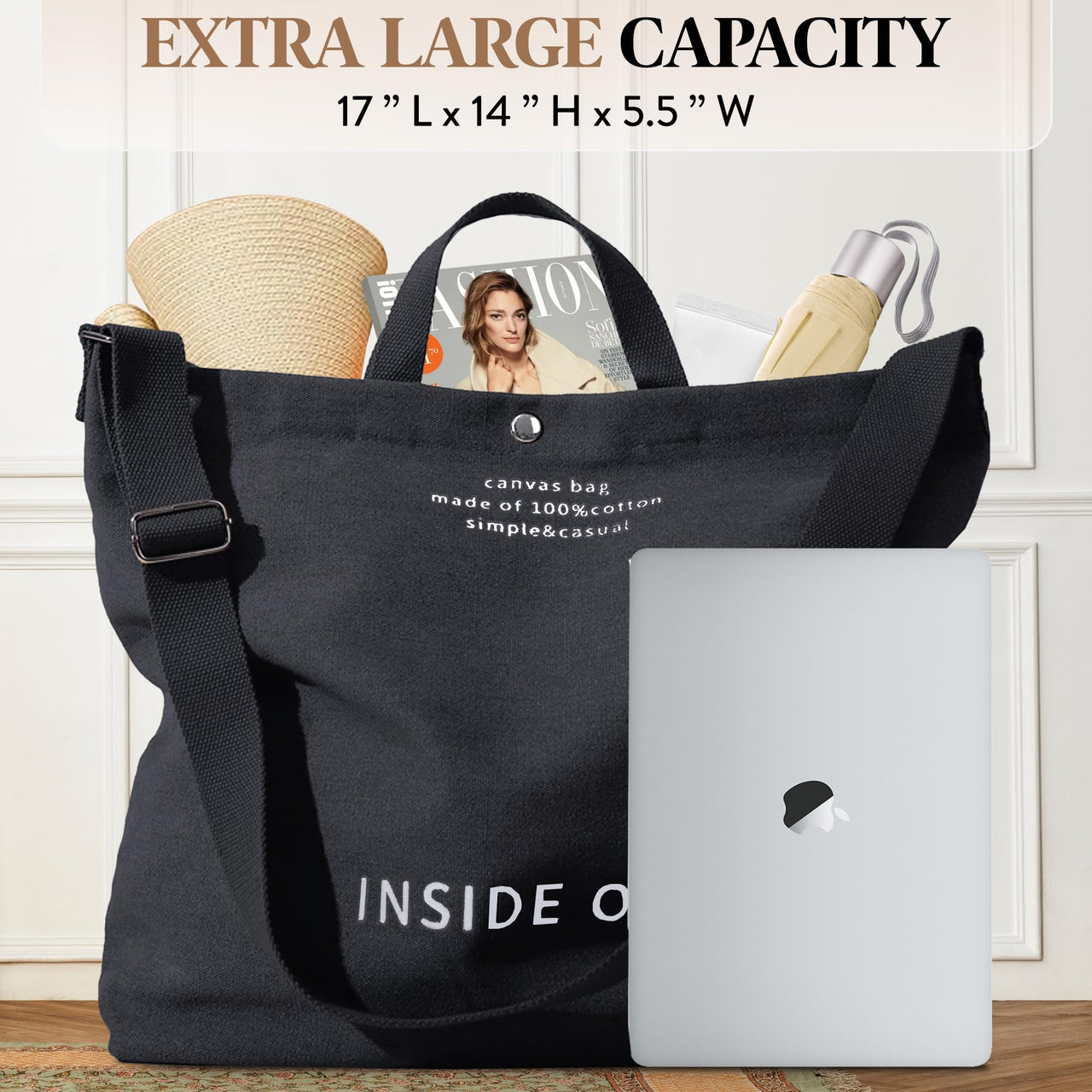 Large Tote Bag for Women, Canvas Bag Women Gift, Fashion Crossbody 16oz Cotton Bag, Large Capacity Shoulder Bag