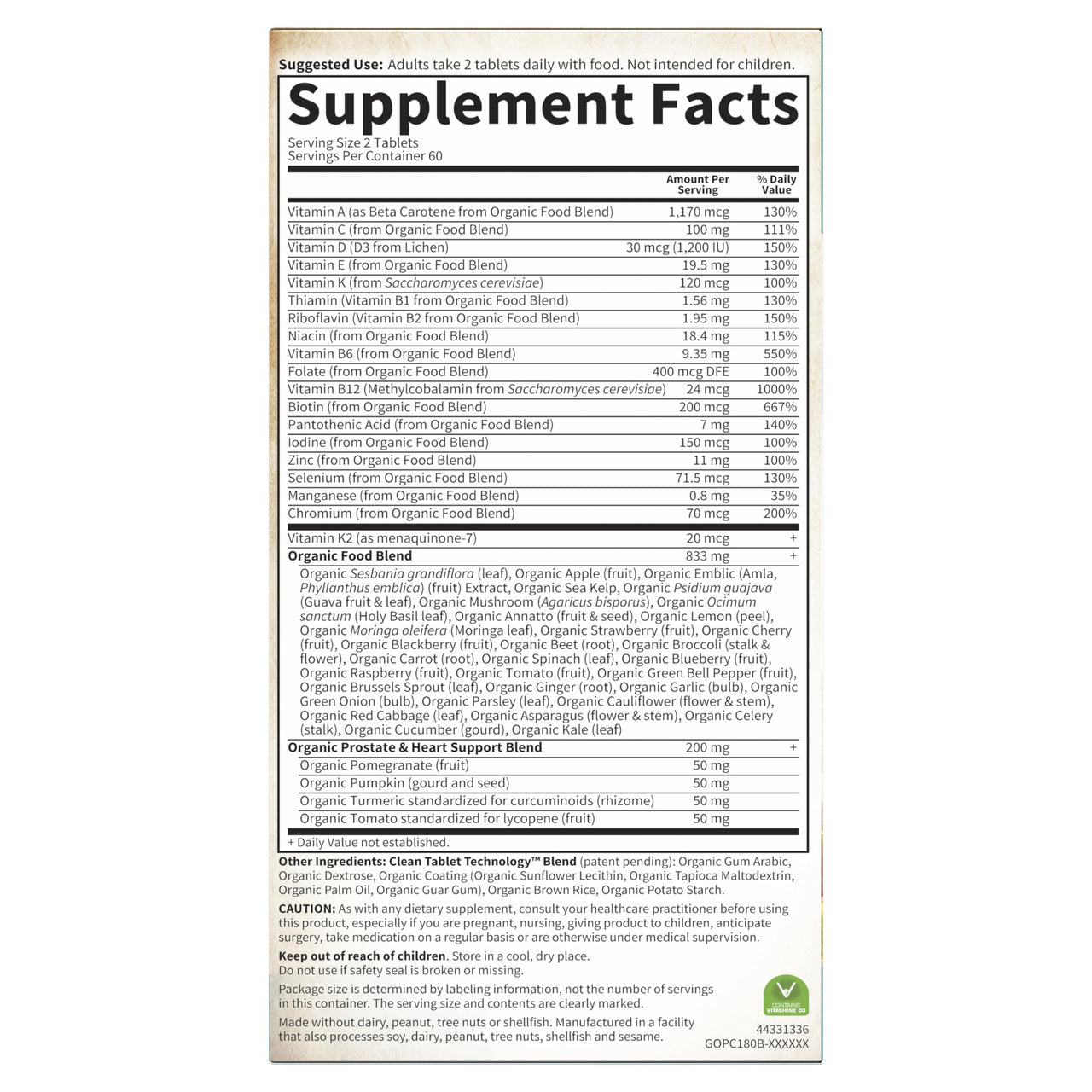 Garden of Life Organics Whole Food Multivitamin for Men 40+ 120 Tablets, Vegan Mens Multi for Health & Well-Being Certified Organic Whole Food Vitamins & Minerals for Men Over 40 Mens Vitamins