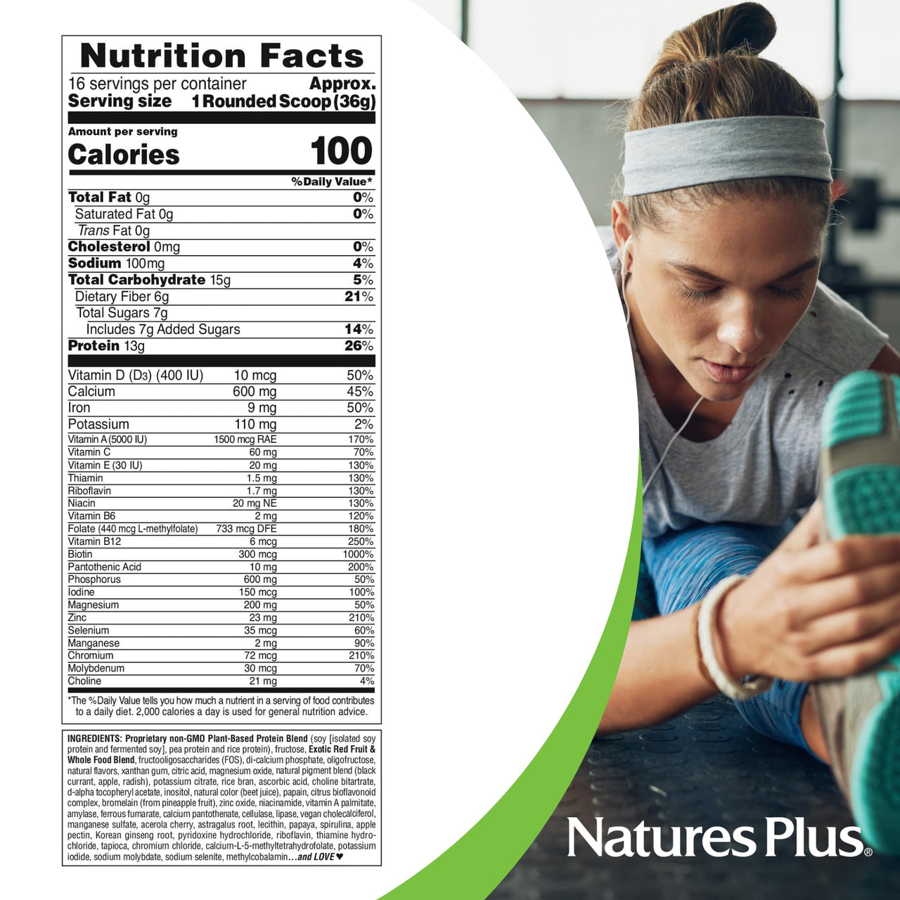 NaturesPlus FRUITEIN Exotic Red Fruit Shake - 1.3 lbs - Plant-Based Protein (13g/Serving) - Supports Energy & Immune System - Vegetarian, Gluten Free & Non-GMO - 16 Servings