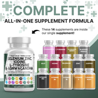 Thumbnail for Clean Nutra Selenium 300mcg Iodine 500mcg Thyroid Support for Women & Men | L Tyrosine 500mg Ashwagandha Supplement Bladderwrack, Turmeric, Kelp, Schisandra Zinc Pills Capsule Supplements