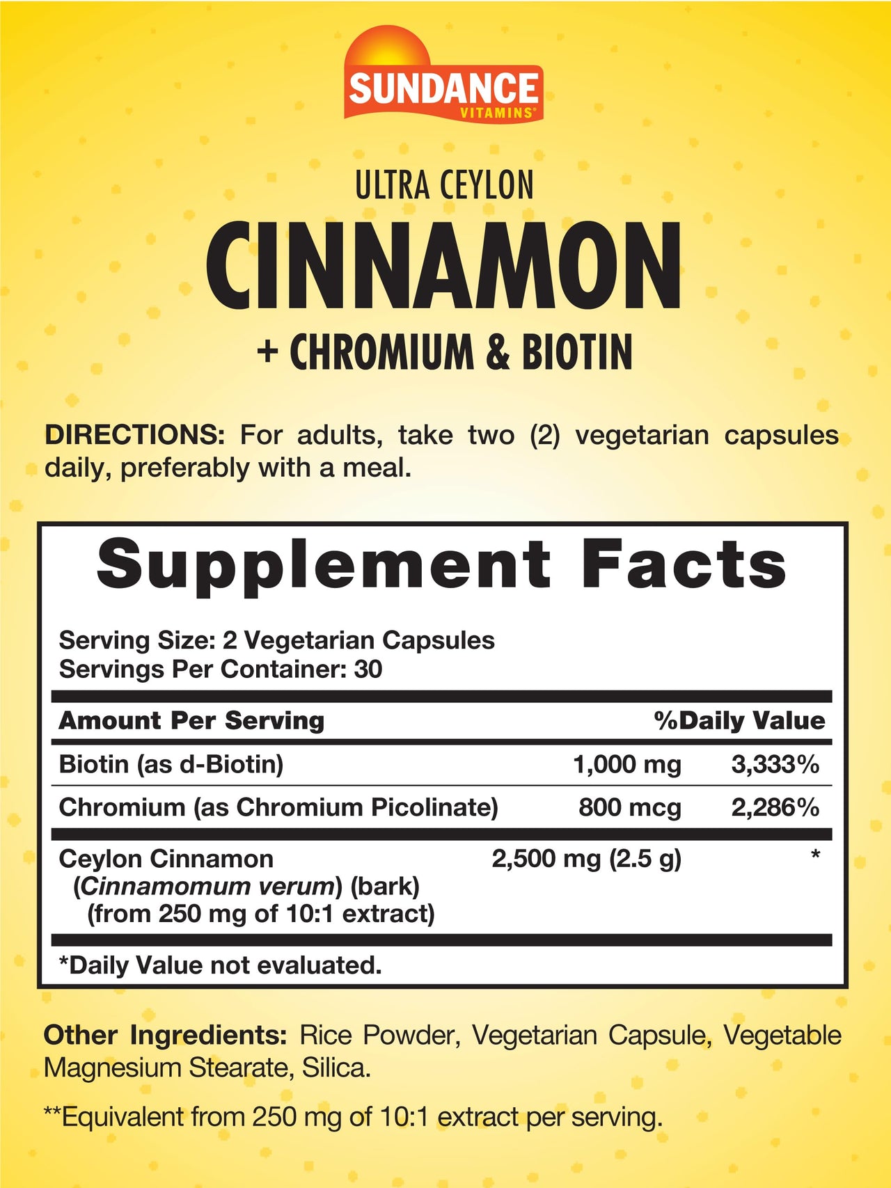 Sundance Ceylon Cinnamon Capsules | 60 Pills | with Chromium and Biotin | Vegetarian, Non-GMO, and Gluten Free Supplement