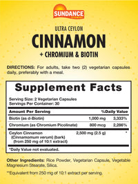 Thumbnail for Sundance Ceylon Cinnamon Capsules | 60 Pills | with Chromium and Biotin | Vegetarian, Non-GMO, and Gluten Free Supplement