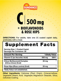 Thumbnail for Sundance Vitamin C 500mg with Bioflavonoids and Rose HIPS | Vegetarian, Non-GMO & Gluten Free Supplement