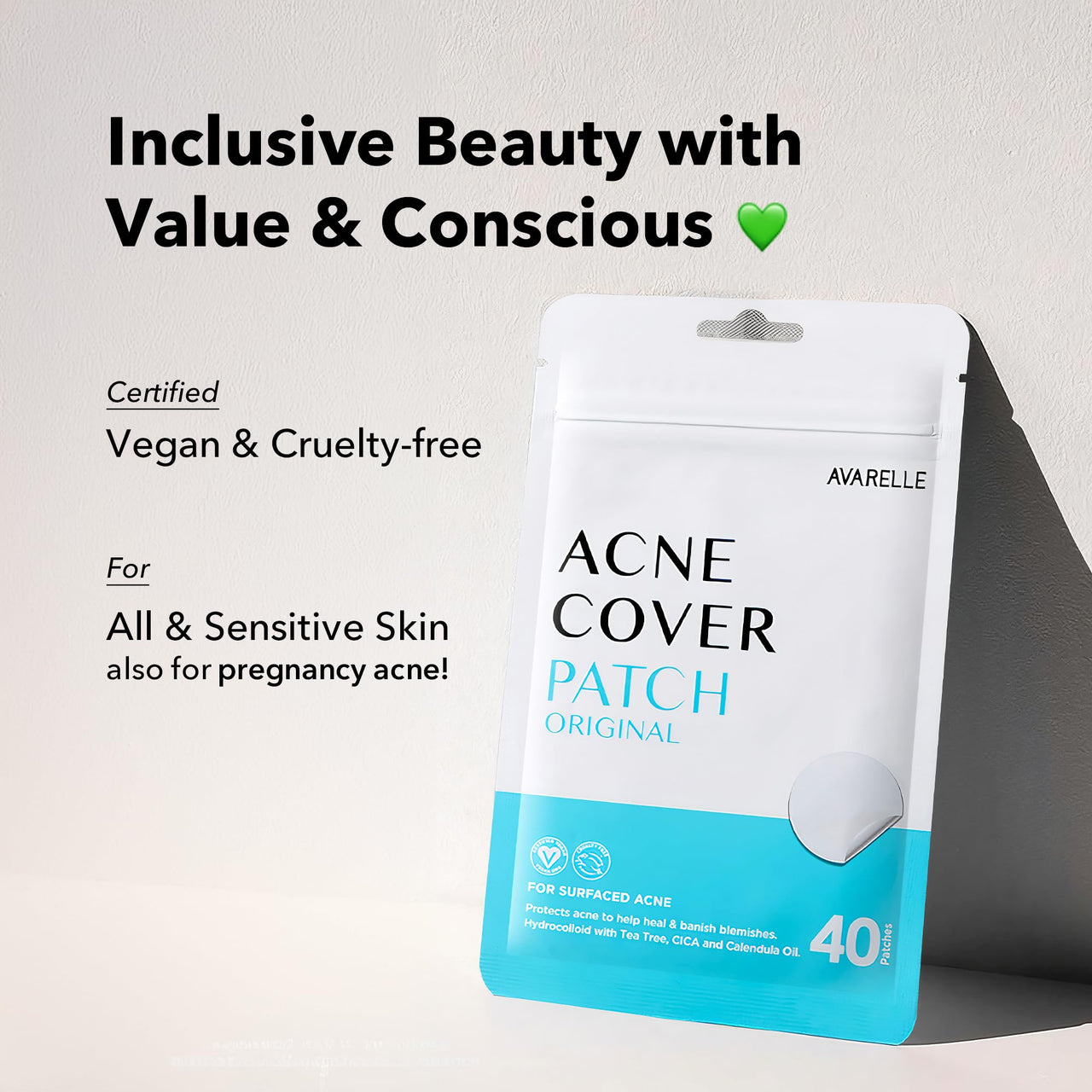 AVARELLE Acne Cover Patches, Eligible Hydrocolloid Pimple Patches for Face with Tea Tree Oil, Korean Skincare Zit Patches for Face | HSA Store Eligible Items | Vegan, Cruelty-free