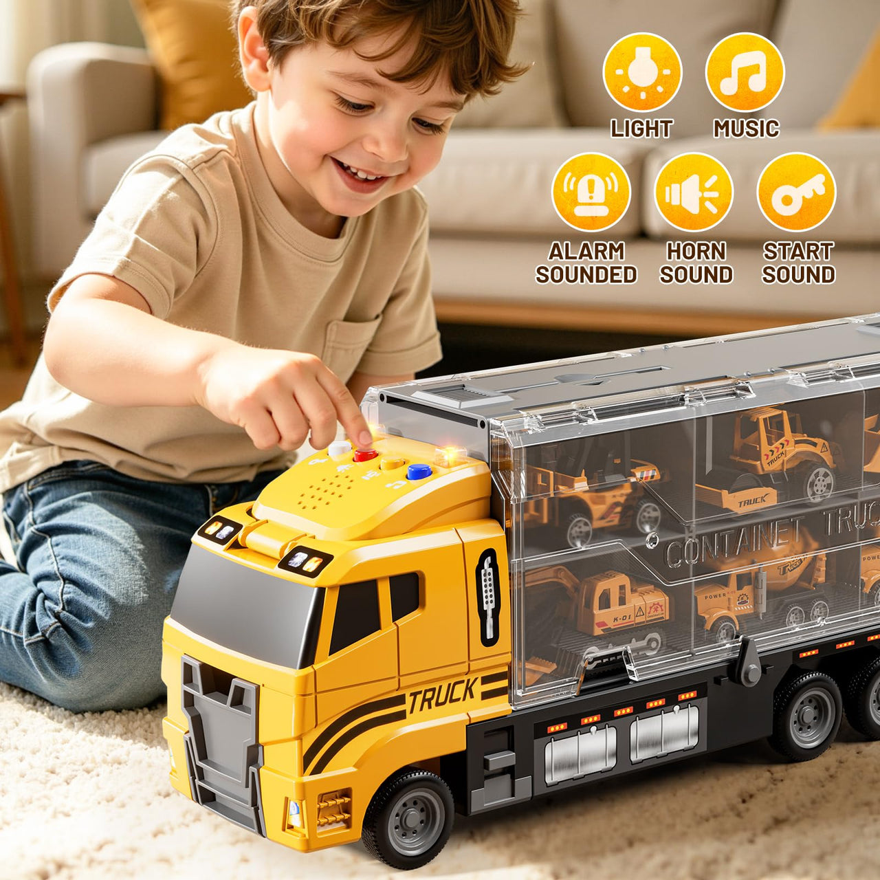 XINNOVEL Carrier Truck Toddlers Toys for 3 4 5 6 7 Years Old Boys, Toy Truck Transport Car & Die-Cast Car and Play Mat, Construction Toys Birthday Gifts for Kids 3 4 5 6 7 8+ Years Old Boys Girls