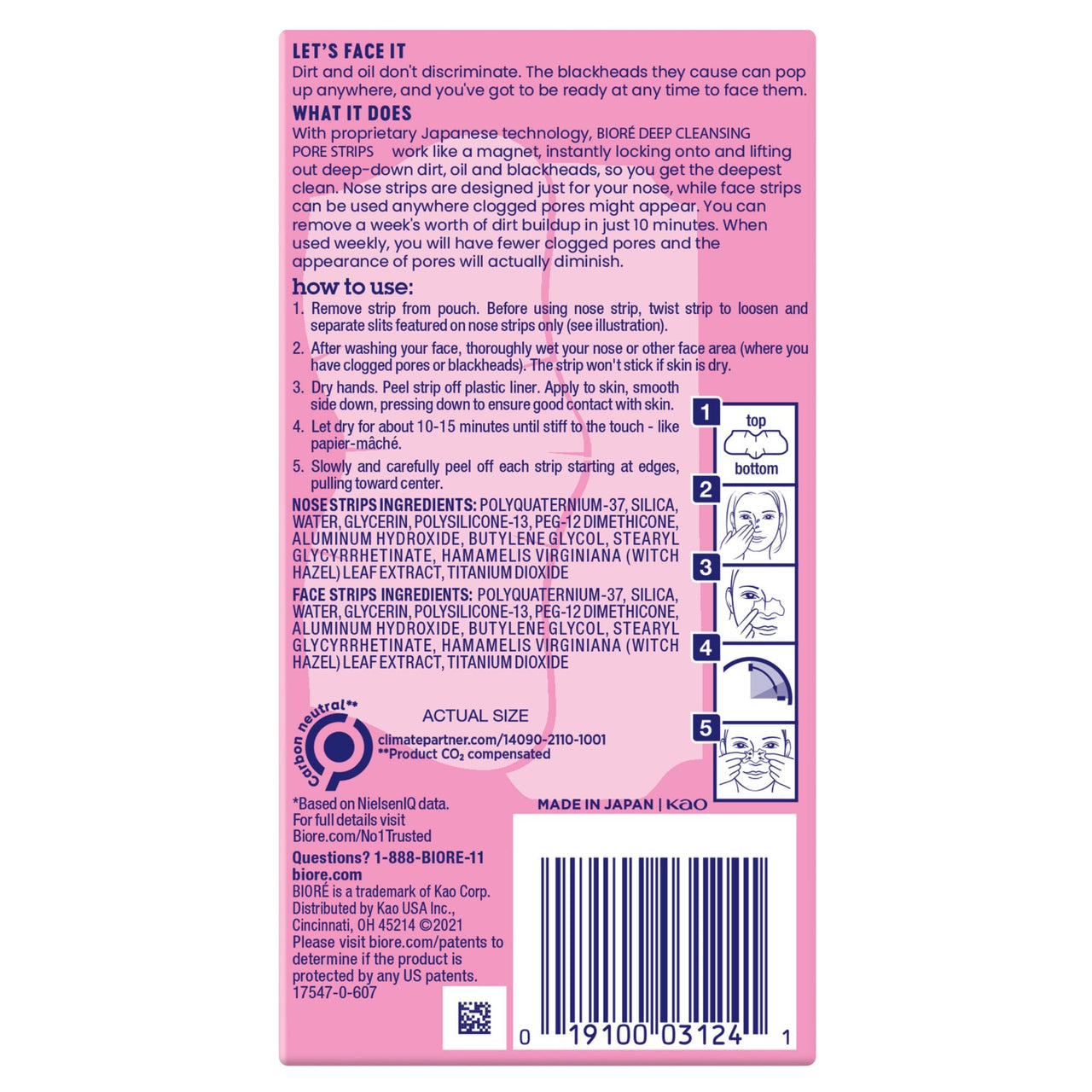 Bioré Nose+Face Blackhead Remover Strips, Deep Cleansing Strips for Nose, Chin, or Forehead, Instant Blackhead Removal and Pore Unclogging, Oil-free, Non-Comedogenic Use, 14 Count