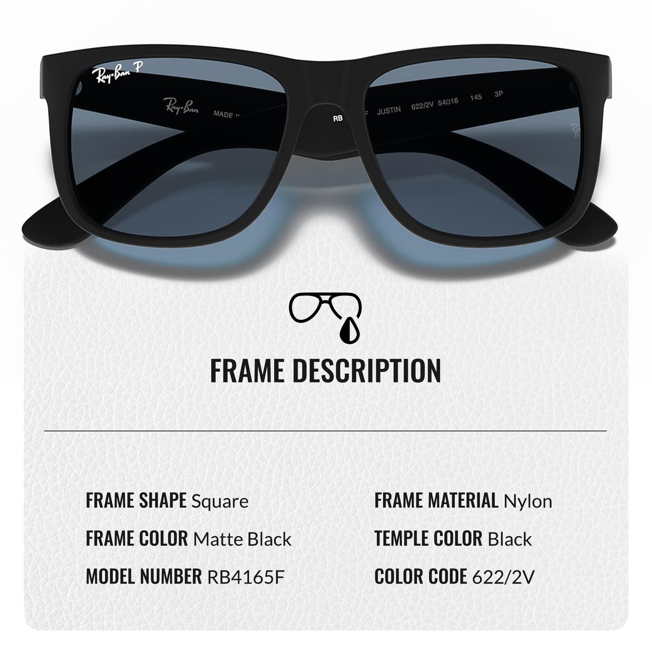 Ray-Ban RB4165F JUSTIN CLASSIC LOW BRIDGE FIT POLARIZED Square Shaped Sunglasses for Men & Women – Includes Official Rayban Eyewear Kit – Ideal Formal & Casual Wear Sunglasses – Blue Mirror Lens