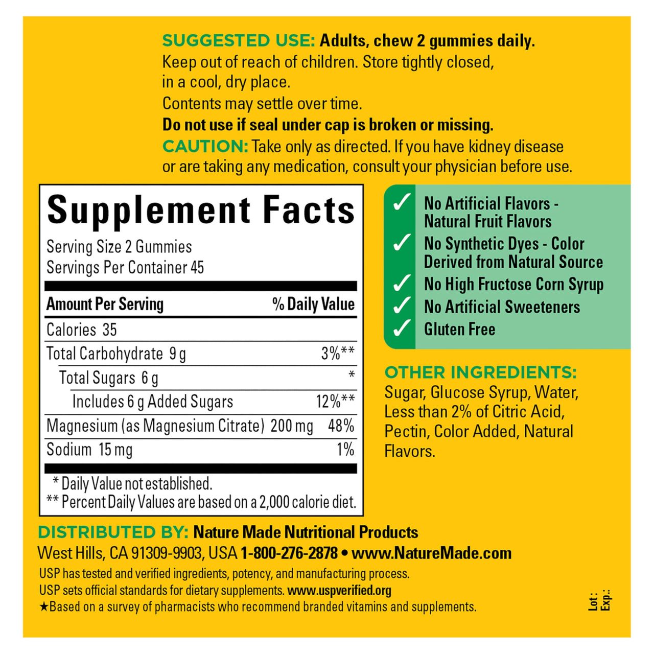 Nature Made High Absorption Magnesium Citrate 200 mg per serving, Magnesium Supplement for Muscle, Nerve, Bone and Heart Support, 90 Magnesium Gummies, 45 Day Supply