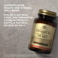 Thumbnail for Solgar Naturally Sourced Vitamin K2 (MK-7) 100 mcg - 50 Vegetable Capsules, Pack of 2 - Supports Bone Health - Whole Food Source from Natto Extract - Non-GMO, Gluten Free - 100 Total Servings