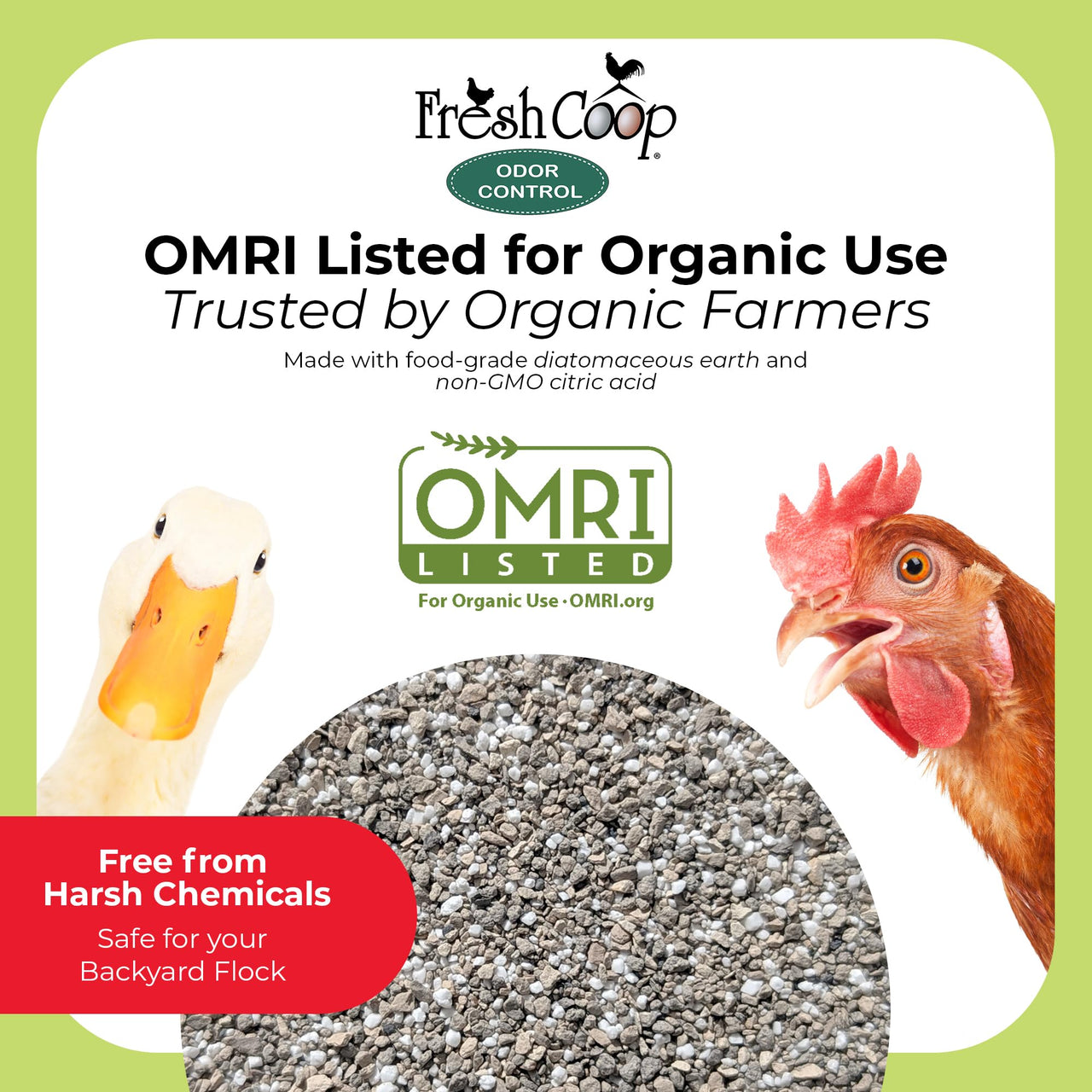 Progressive Planet Fresh Coop Odor Control, 20lbs - Ammonia Neutralizer & Moisture Absorption for Poultry - Food-Grade Diatomaceous Earth & Citric Acid - Extends Bedding Life & Improves Freshness