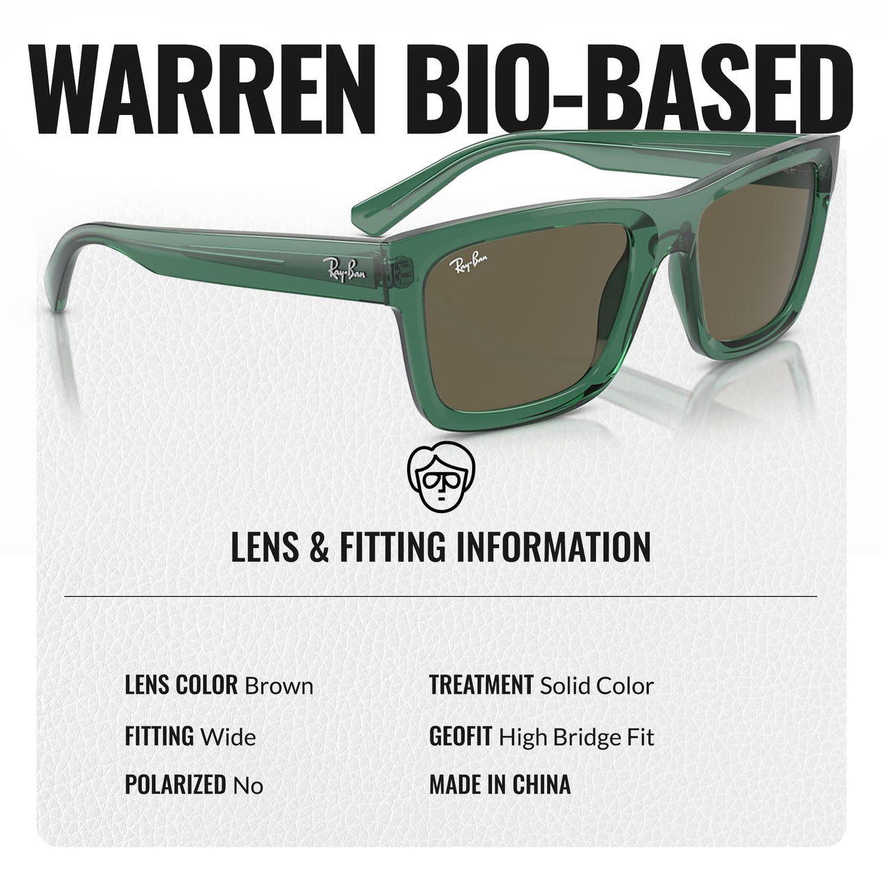 Ray-Ban RB4396 WARREN BIO-BASED Rectangle Shaped Non-Polarized Sunglasses for Men & Women – Includes Official RAYBAN Eyewear Kit – Ideal Formal & Casual Wear Sunglasses – Brown Lens