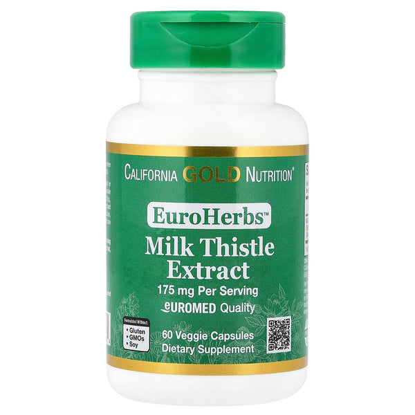 California Gold Nutrition, Milk Thistle Extract, 80% Total Silymarin Flavonoids, EuroHerbs, Clinical Strength, Supports Liver Health, 60 Veggie Capsules, Milk-Free, Gluten-Free, Soy-Free, CGN