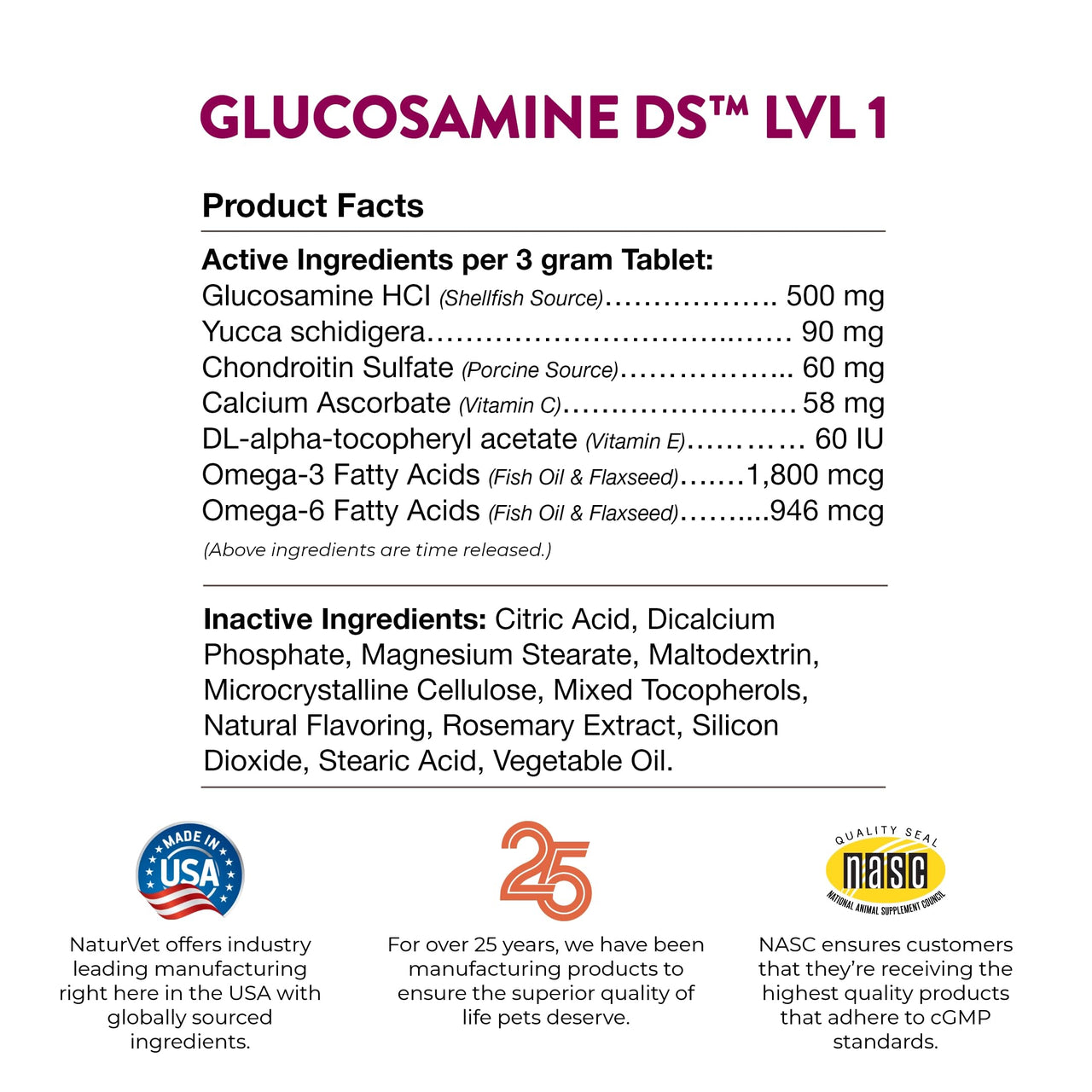 NaturVet Glucosamine DS Level 1 Maintenance Care Hip & Joint Support Pet Supplement for Dogs & Cats –Glucosamine, Chondroitin, Antioxidants –Supports Cartilage, Joint Function – 150 Ct.