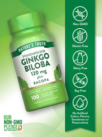 Thumbnail for Nature's Truth Ginkgo Biloba 120mg | Plus Bacopa | 100 Quick Release Capsules | Standardized Extract | Non-GMO and Gluten Free Supplement