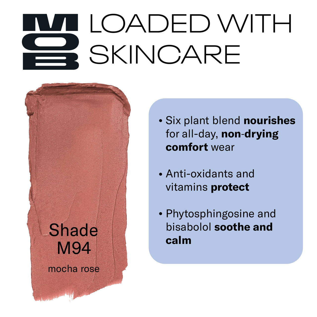 MOB Beauty Soft Matte Lipstick M94 – Mocha Rose | Weightless, One-Swipe Color Infused with Skincare | Vegan, Silicone-Free, Cruelty-Free Formula in a Biodegradable Capsule