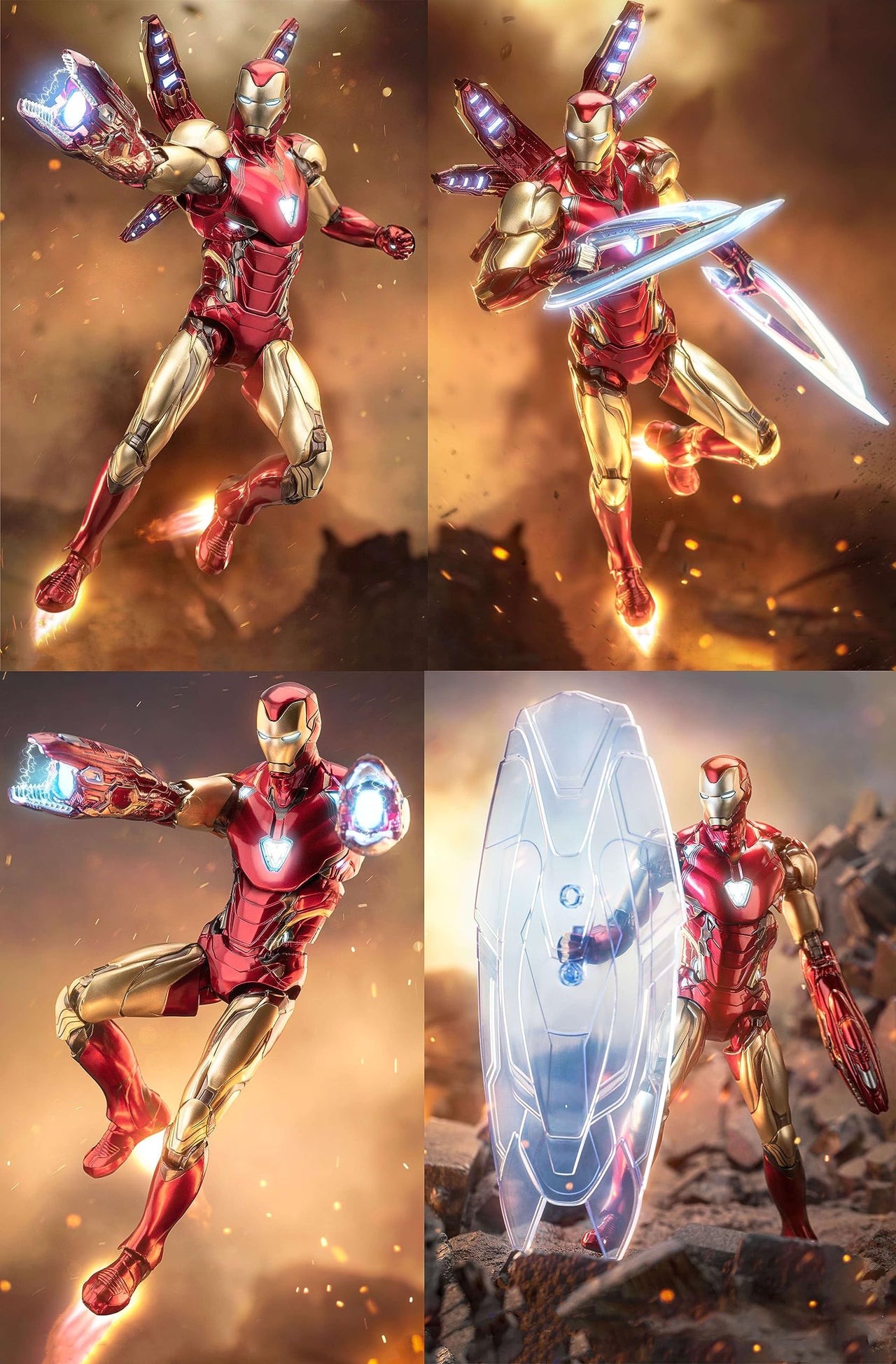 LonullyMege MK85Ironman(Deluxe Version) Action Figure-7inch Light with Chest and Eyes Metal Painting Collectable Model-20 Joints Movable with Multi Weapon Accessories Toys(1/10 Scale)