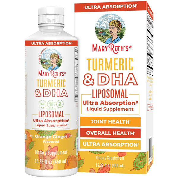 MaryRuth Organics | Liposomal Turmeric & DHA | Curcumin | Ginger Root Oil | Algal DHA & Vitamin E | Cognitive Function | Mood Support | Joint Health | Liquid Supplement | 15.22 oz