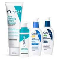 Thumbnail for CeraVe Acne Skin Care Set, 5oz Acne Foaming Cream Cleanser + 1oz Resurfacing Retinol Serum + 2oz AM Facial Moisturizing Lotion with SPF 30 + 2oz PM Facial Moisturizing Lotion