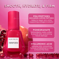 Thumbnail for Glow Recipe Pomegranate Copper Peptides Face Serum - Plumping, Firming Multi Peptide Anti Aging Serum for Women & Men + Hydrating Hyaluronic Acid to Smooth Lines, Support Collagen & Skin Elastin, 30ml
