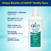 Thumbnail for CloSYS Healthy Gums Mouthwash 32 Fl Oz, Pack of 2, Antiplaque, Anti-Gingivitis Mouthwash, Non-Burning, Non-Irritating