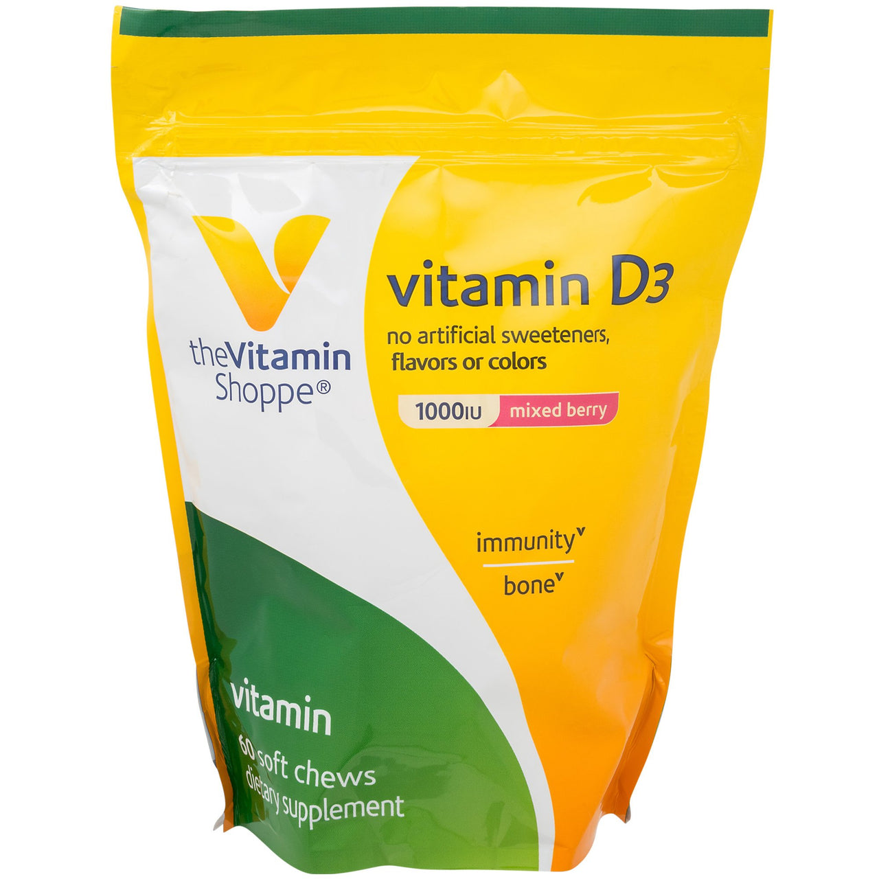 The Vitamin Shoppe D3 1,000IU - Mixed Berry Flavored Chews, Supports Bone & Immune Health, Aids in Cellular Growth & Calcium Absorption, Gluten Free & Once Daily Formula (60 Soft Chews)