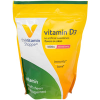 Thumbnail for The Vitamin Shoppe D3 1,000IU - Mixed Berry Flavored Chews, Supports Bone & Immune Health, Aids in Cellular Growth & Calcium Absorption, Gluten Free & Once Daily Formula (60 Soft Chews)