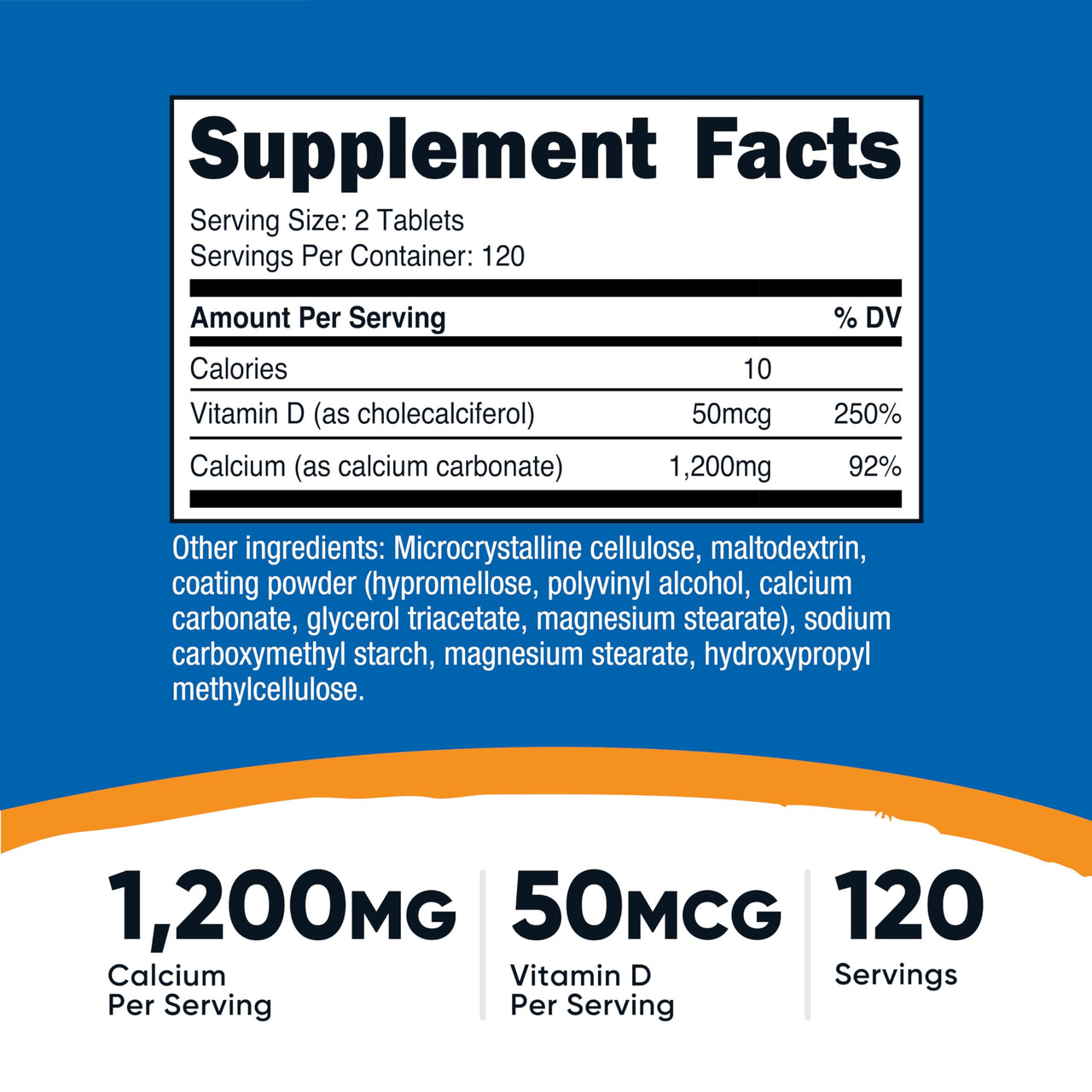 Nutricost Calcium with Vitamin D, 240 Tablets - Calcium (1200mg) Vitamin D (50mcg) Per Serving - Non-GMO, Gluten Free