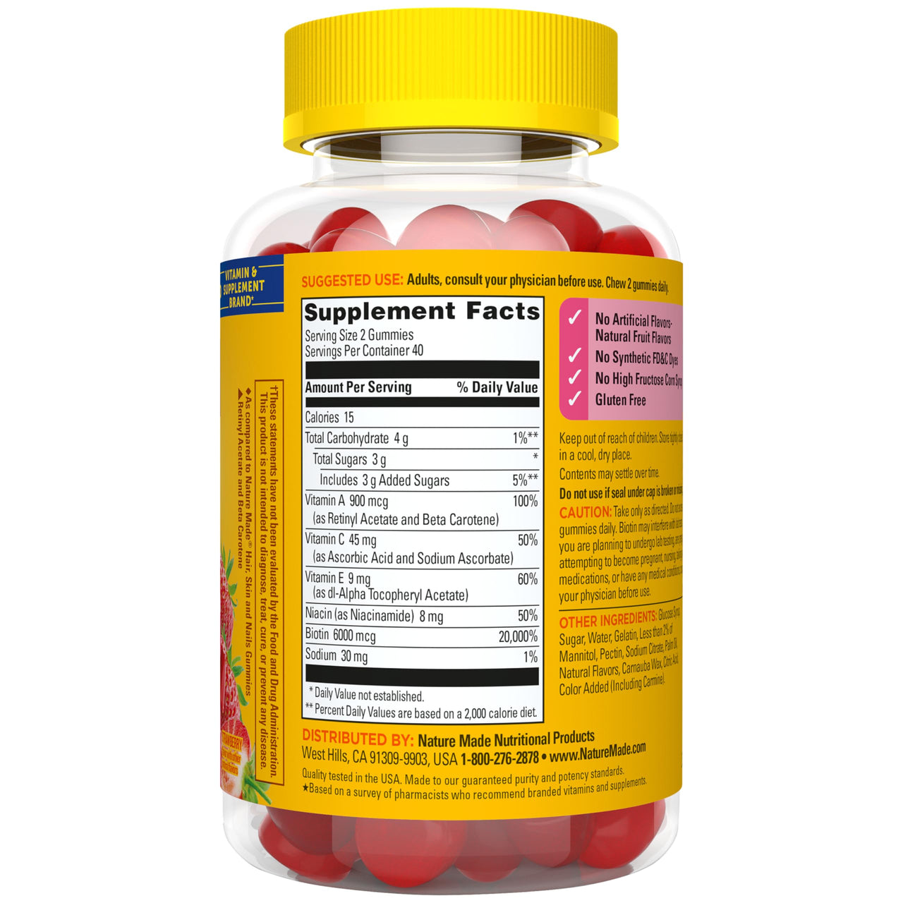Nature Made Advanced Hair Skin and Nails Gummies, Biotin, Pro Retinol A, Niacinamide, Vitamin C & Vitamin E, 80 Gummies, 40 Day Supply