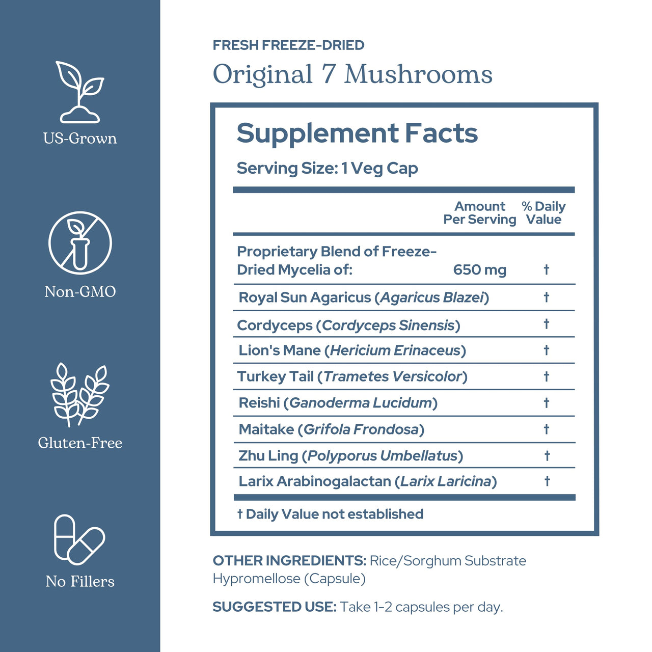 Eclectic Original 7 Mushrooms Freeze Dried Vegetables, Green, 30 Count