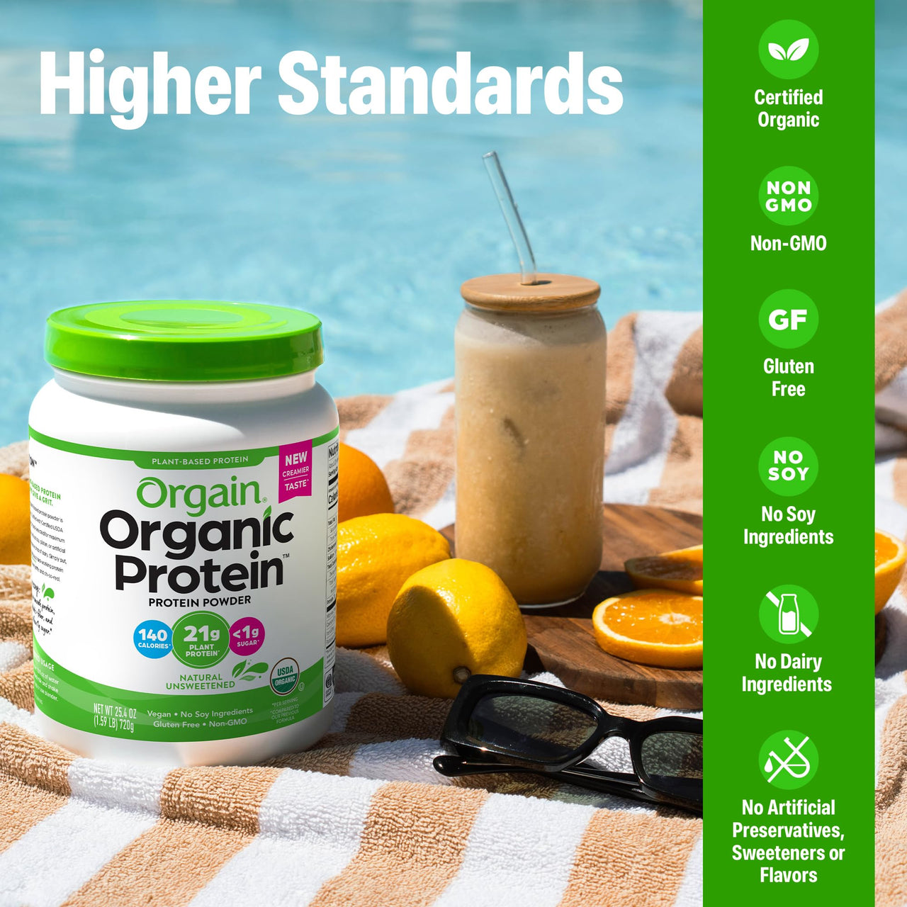 Orgain Organic Vegan Protein Powder, Natural Unsweetened - 21g of Unflavored Plant Protein, 4g Prebiotic Fiber, Low Net Carbs, No Added Sugar, Non-GMO, For Shakes & Recipes, 1.59 lb