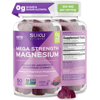 Thumbnail for SUKU Vitamins - Mega Strength Magnesium - 177 mg of Magnesium Bisglycinate Gummies for Muscle Function - Easy to Chew - Non GMO, Gluten Sugar Free - Grape BlackBerry Flavored Gummy Vitamins (50 Count)