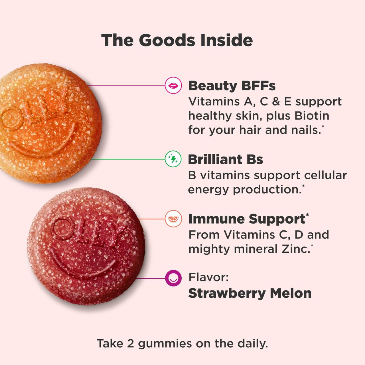 Olly Teen Girl Multi Gummy, Healthy Skin and Immune Support, 15 Essential Vitamins, Biotin, Zinc, Calcium, Chewable Multivitamin, Berry Melon, 35 Day Supply, 70 Count