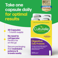 Thumbnail for Culturelle Daily Probiotic Capsules For Men & Women, Most Clinically Studied Probiotic Strain, Digestive & Gut Health, Supports Occasional Diarrhea, Gas & Bloating, 1 Month Supply, 30 CT